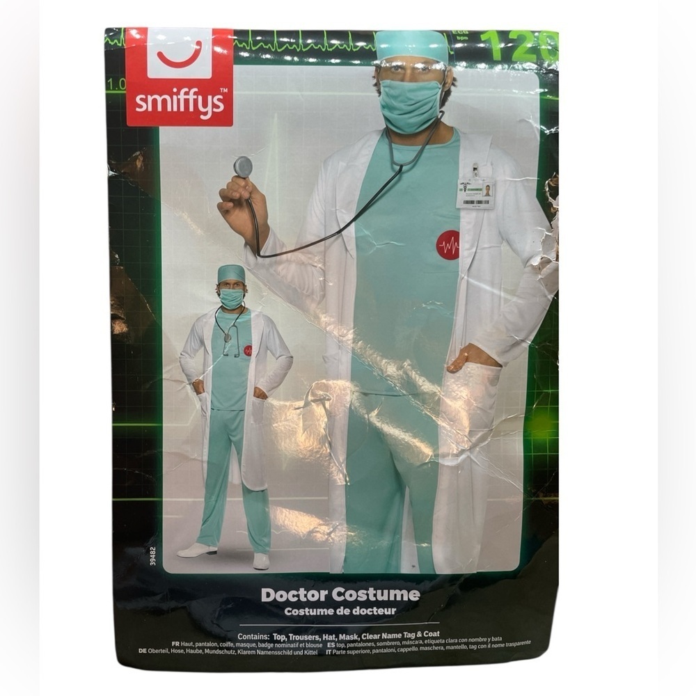 Smiffys Doctor Costume Size M Top Trousers Hat Mask Coat Halloween Party